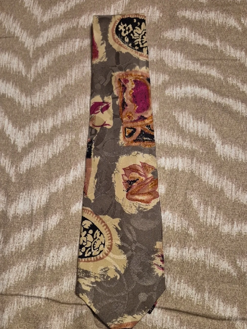 Vintage- Men's Patterned Silk Tie - Multicolor - Picture 2 of 9